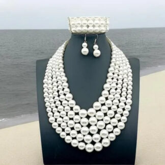 Banquet Exaggerated Imitation Pearl Beaded Three-piece Set Suit Multi-layer Pearl Necklace