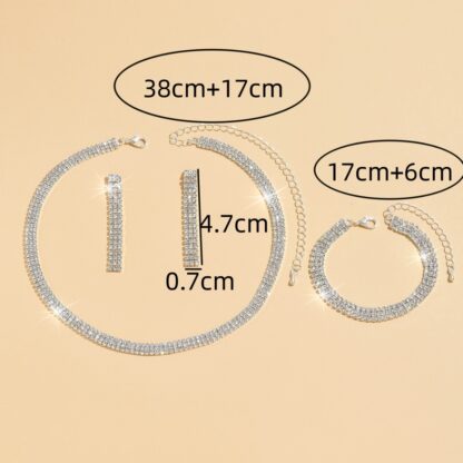 New Jewelry Simple Bridal Wedding Dress Bracelet Accessories Rhinestone Necklace Earrings Combination Set Chain Three-piece Set - Bild 3