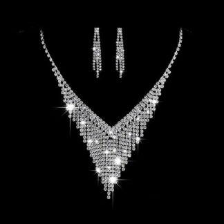 Earrings + Necklace Luxurious Bridal Maximalism Geometric Rhinestone Tassel Women's Jewelry Set