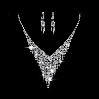 Earrings + Necklace Luxurious Bridal Maximalism Geometric Rhinestone Tassel Women's Jewelry Set