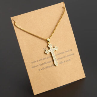 Stainless Steel 18K Gold Plated Vintage Style Plating Inlay Geometric Cross Rhinestones Pearl Zircon Pendant Necklace